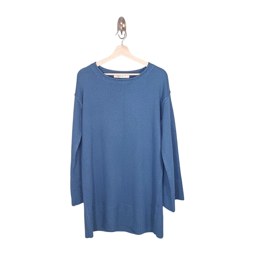 Free People Beach Oversized Tunic Sweater Medium Blue Coastal Lounge Boho Knit
